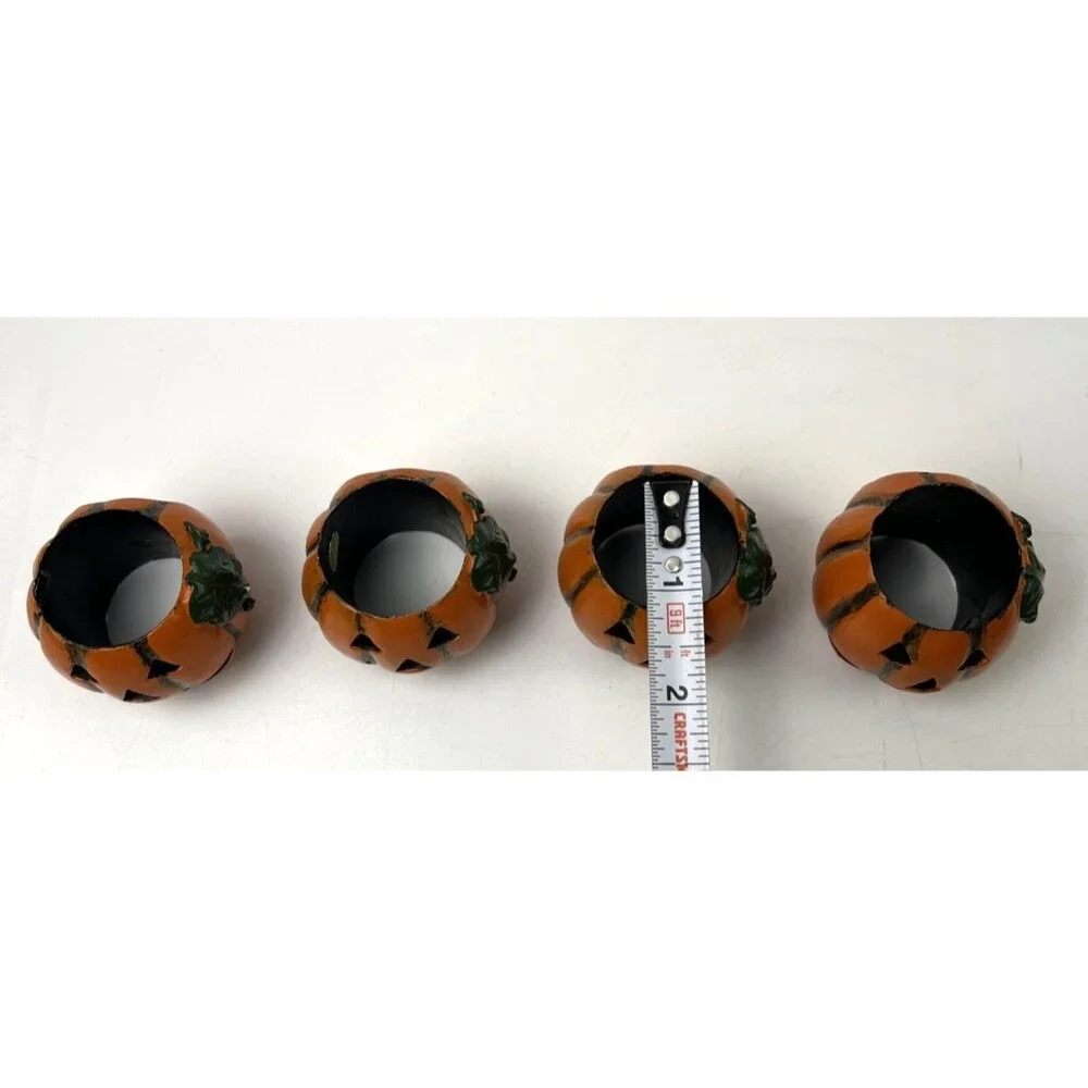 Ceramic Pumpkin Napkin Rings Set 4 Halloween Jack O Lantern Table Decor